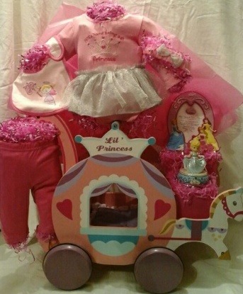 Pink Cinderella Carriage Doll Stroller Basket